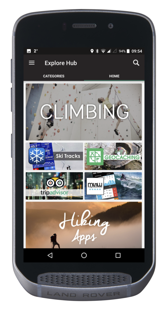 Explore Hub screen on the Land Rover Explore phone